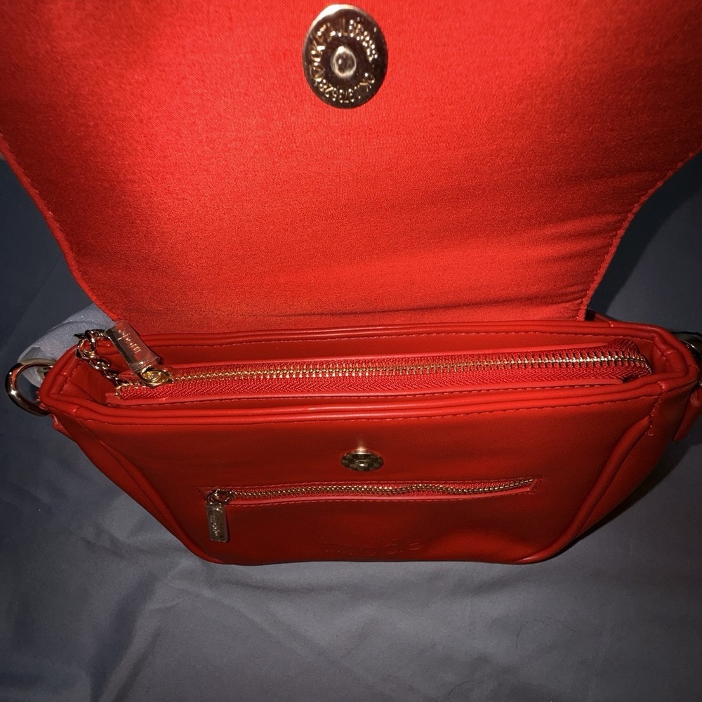 Mode Los Angeles Handbag Women OS Red Excellent Quilted Vegan Leather Crossbody - Picture 3 of 7